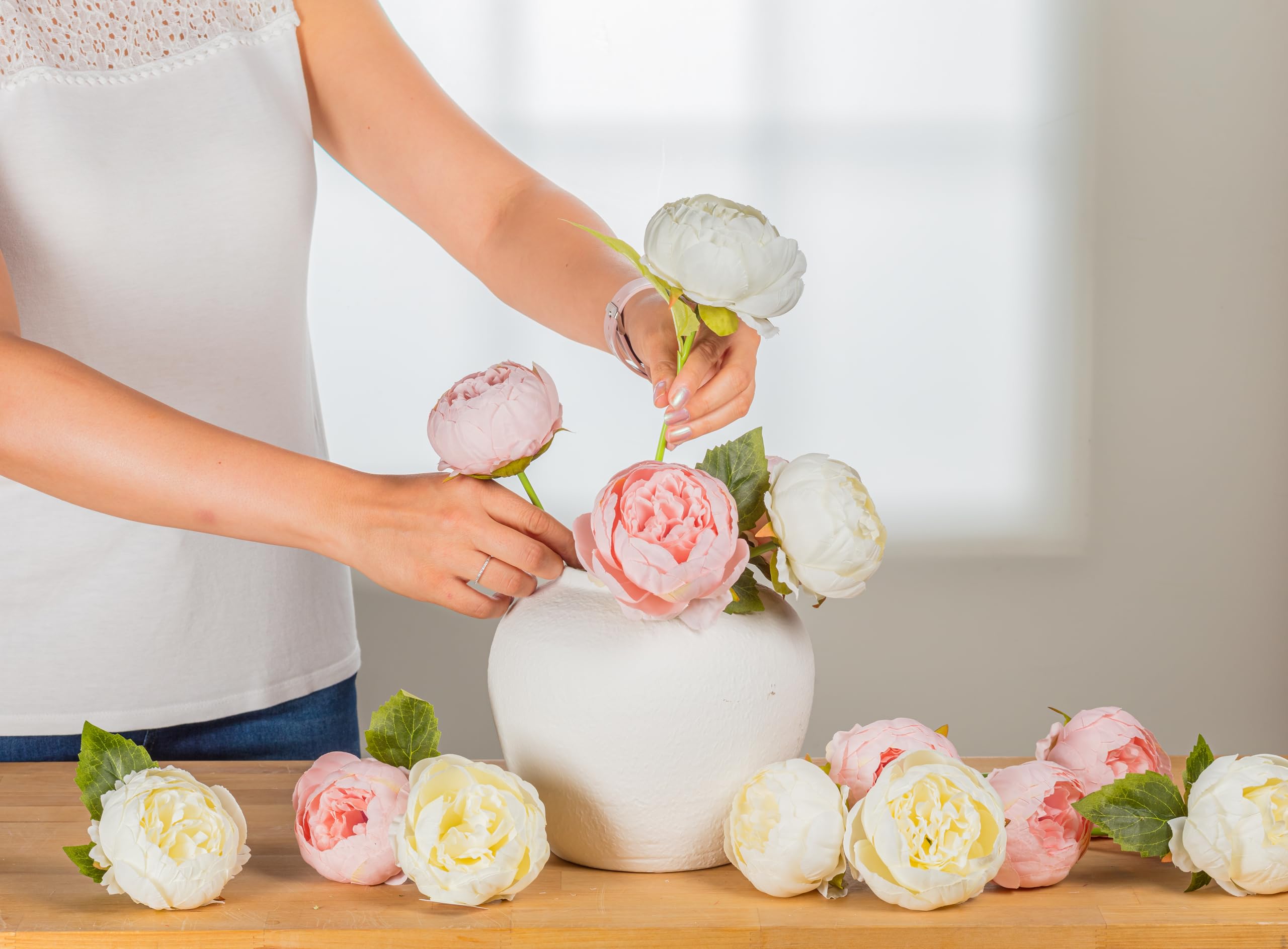 Abbott Collection Full Peony Faux Flower Bouquet - Pink (10"H) - Image 10