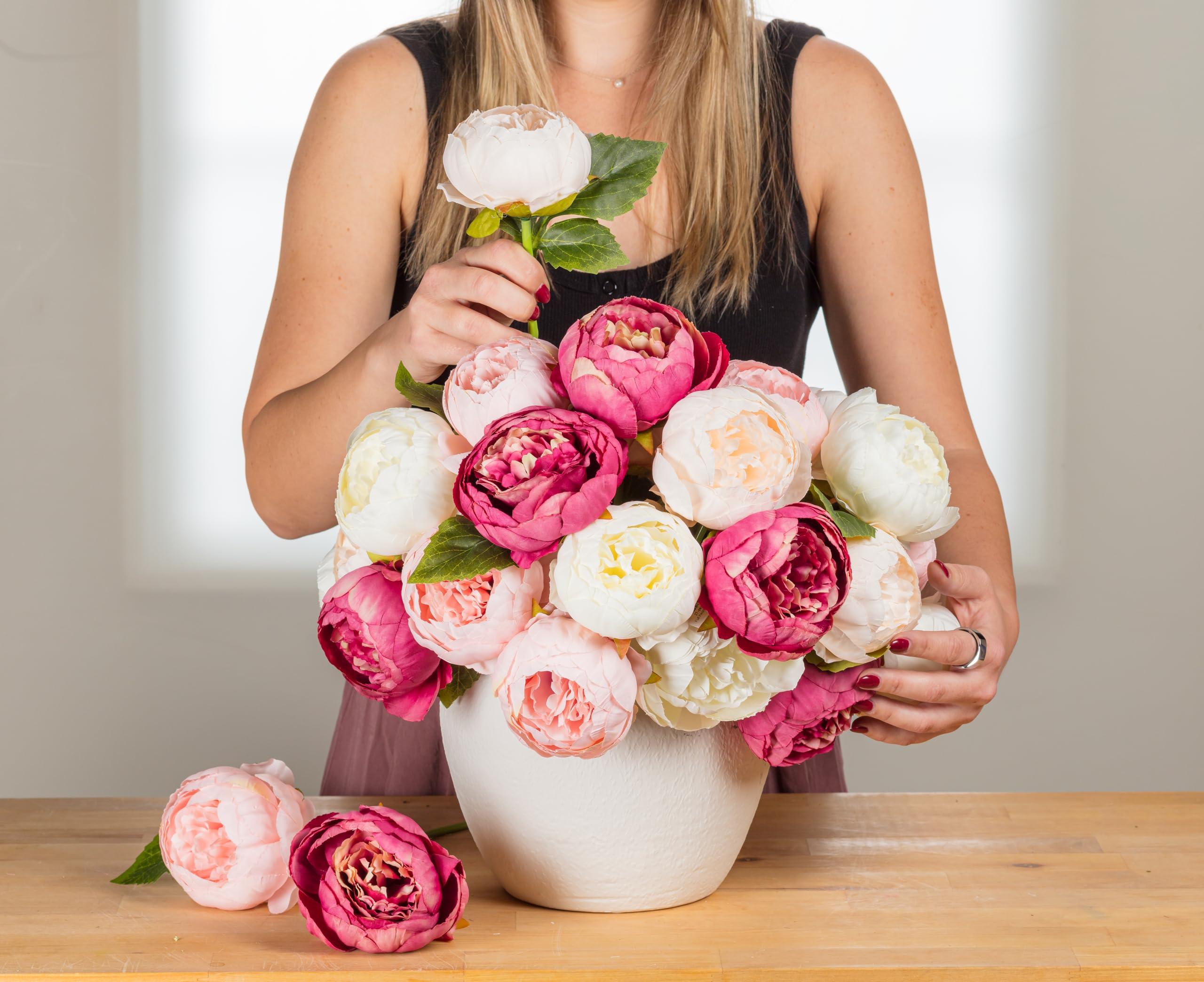 Abbott Collection Full Peony Faux Flower Bouquet - Pink (10"H) - Image 7