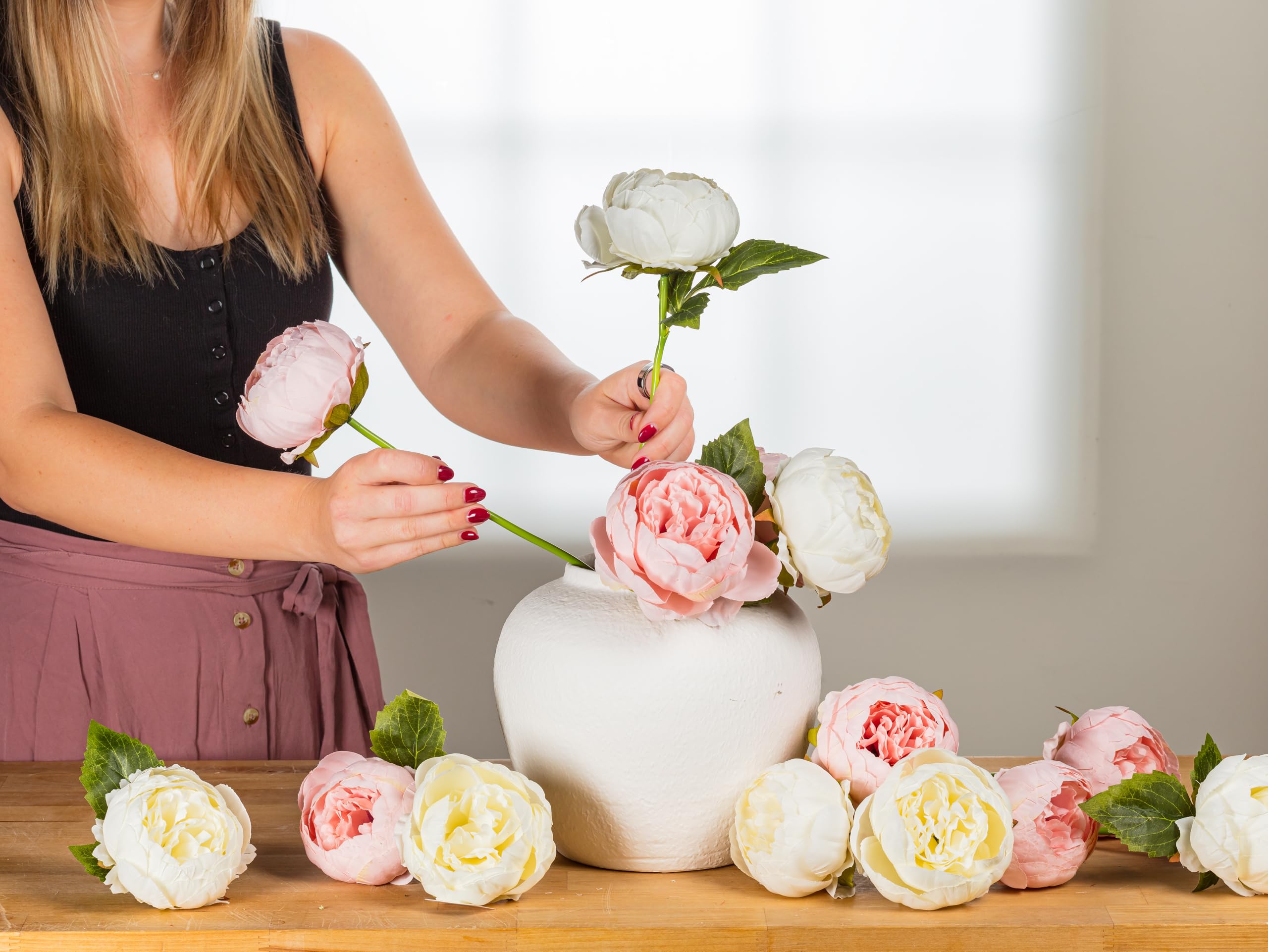 Abbott Collection Full Peony Faux Flower Bouquet - Pink (10"H) - Image 9