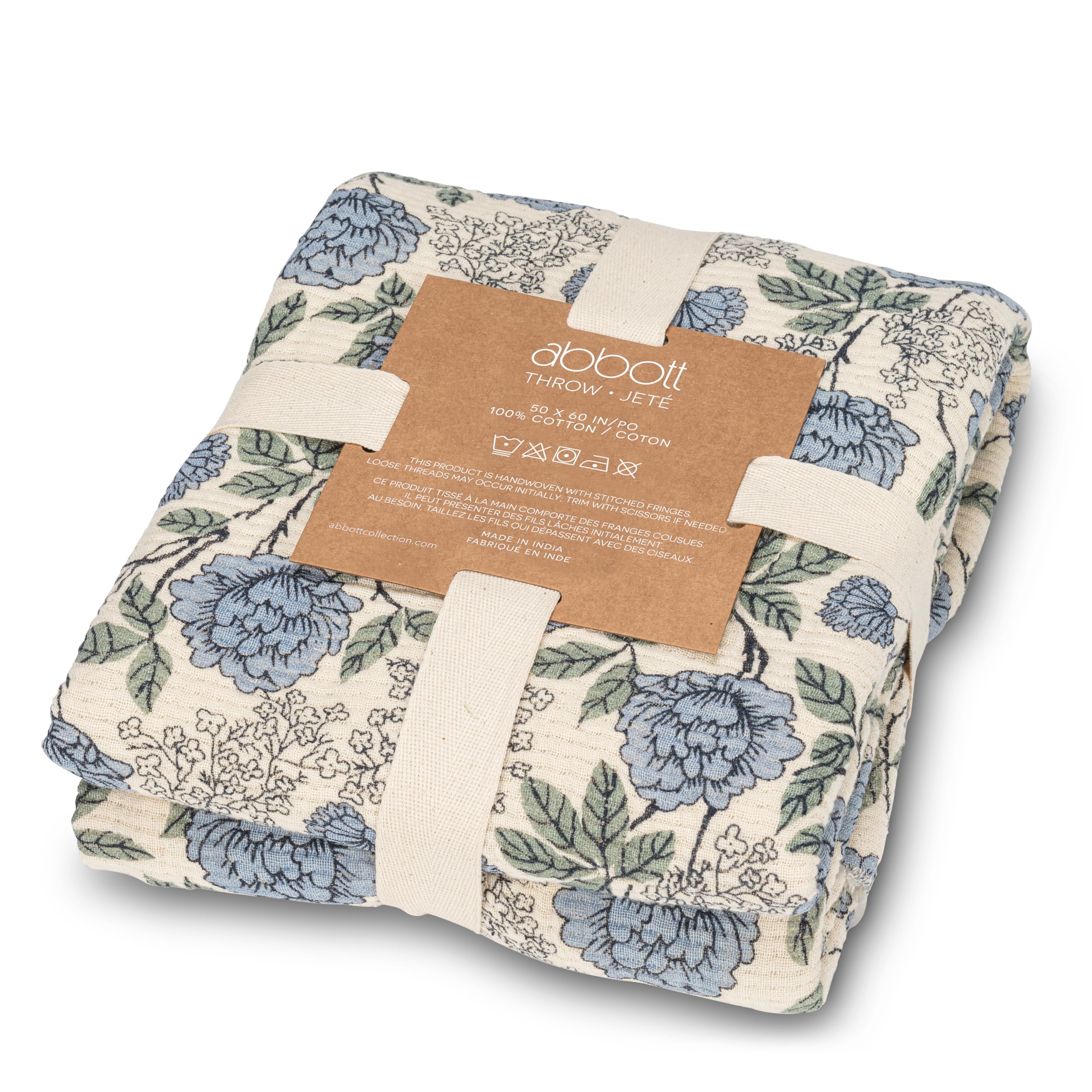 Abbott Collection Handstitched Floral Throw - Stonewashed Cotton, Blue (50x60 W) - Image 3