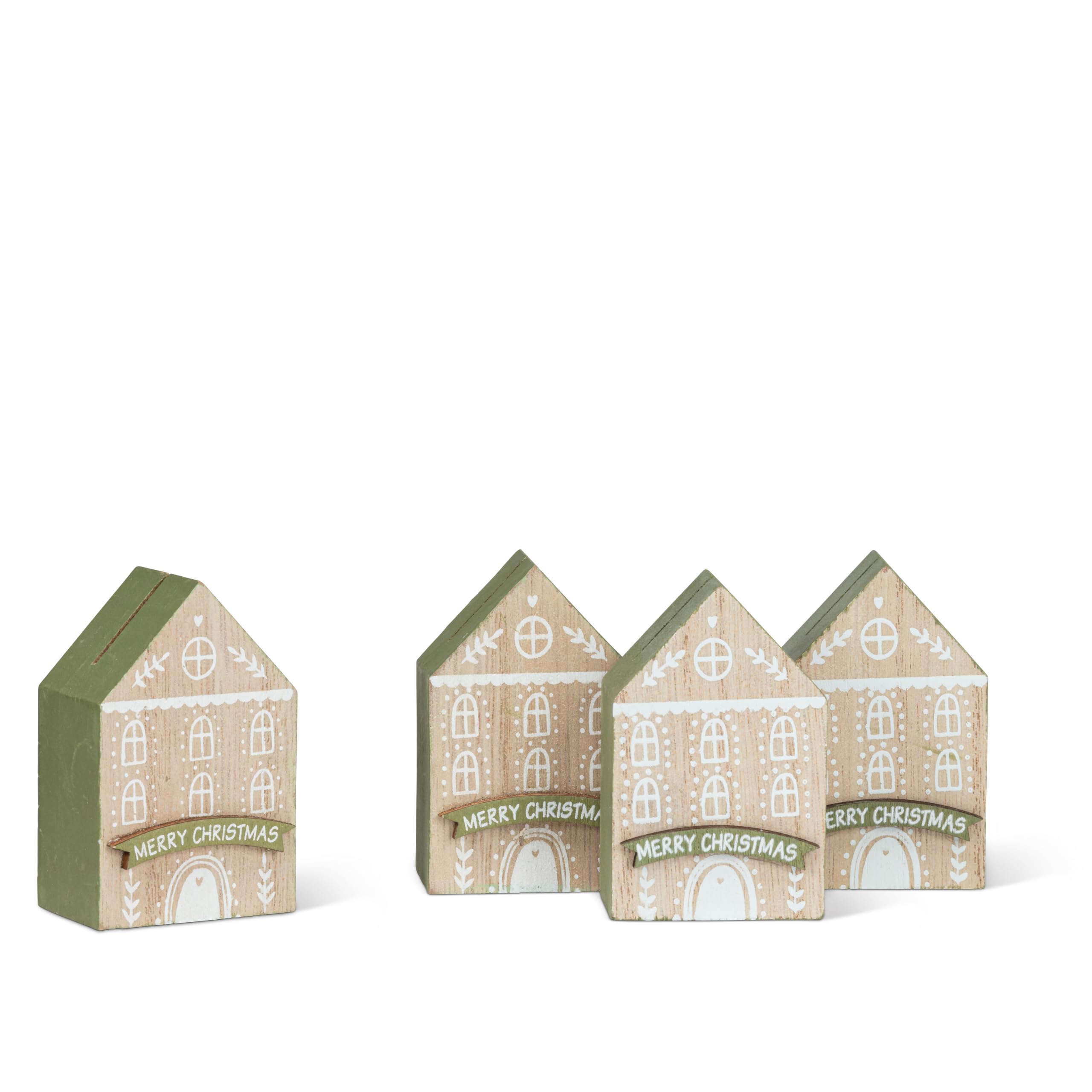 Abbott Collection Holiday House Placecard Holders. Set of 4 - Wood, Natural/Green (2.5 inches H) - Image 3