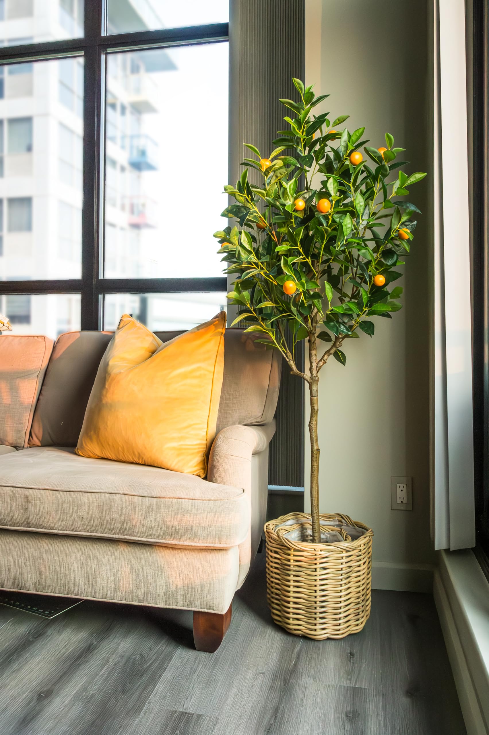 Abbott Collection Large 4.75ft Artificial Orange Tree Plant - Plastic/Polyester, Green/Yellow (59" H) - Image 5