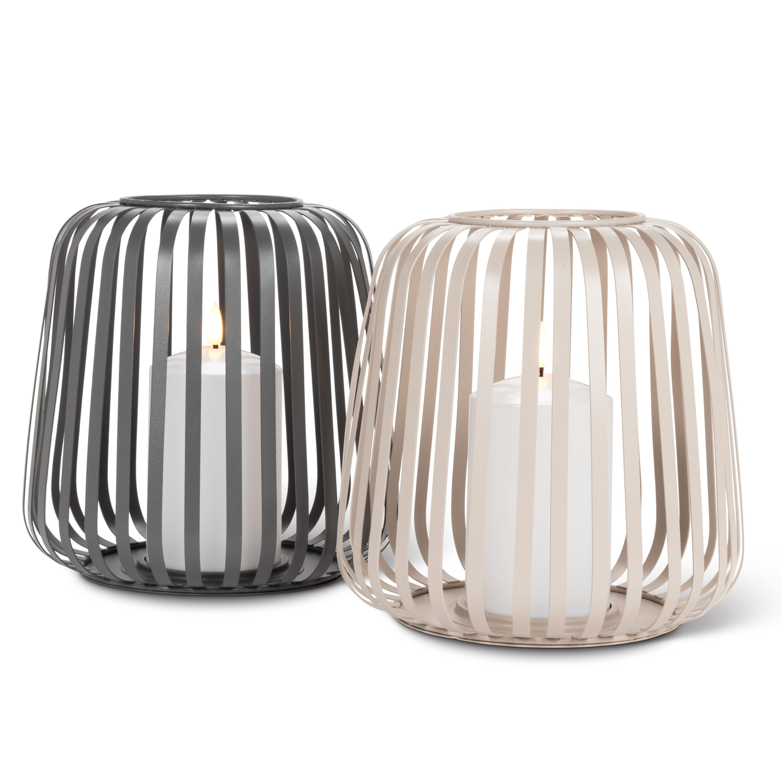 Abbott Collection Large Cage Indoor/Outdoor Lantern with LED Candle - Metal/Plastic, Grey (8.5" H) - Image 3