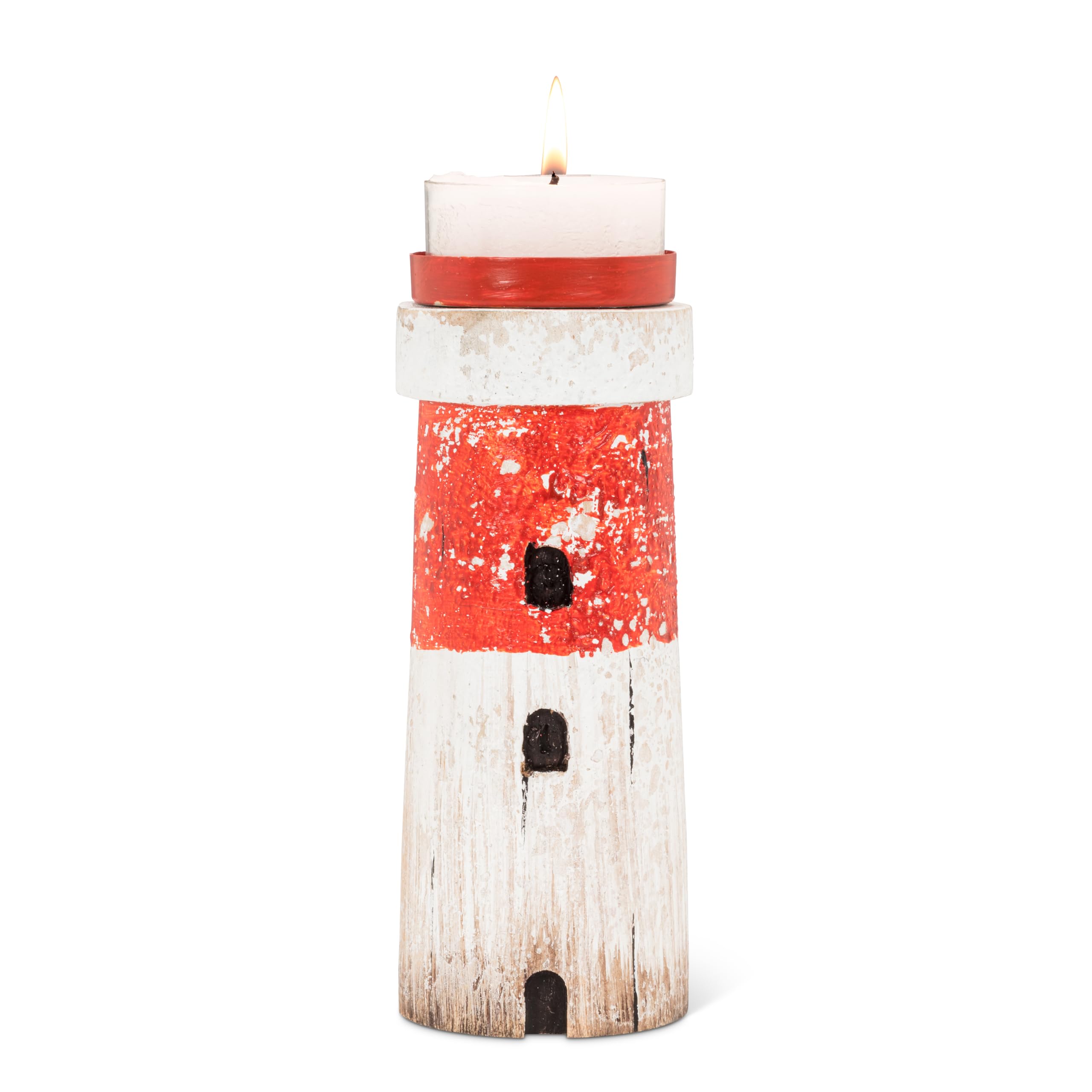 Abbott Collection Lighthouse Candle Holder - Wood/Metal, Red/White (7" H) - Image 3