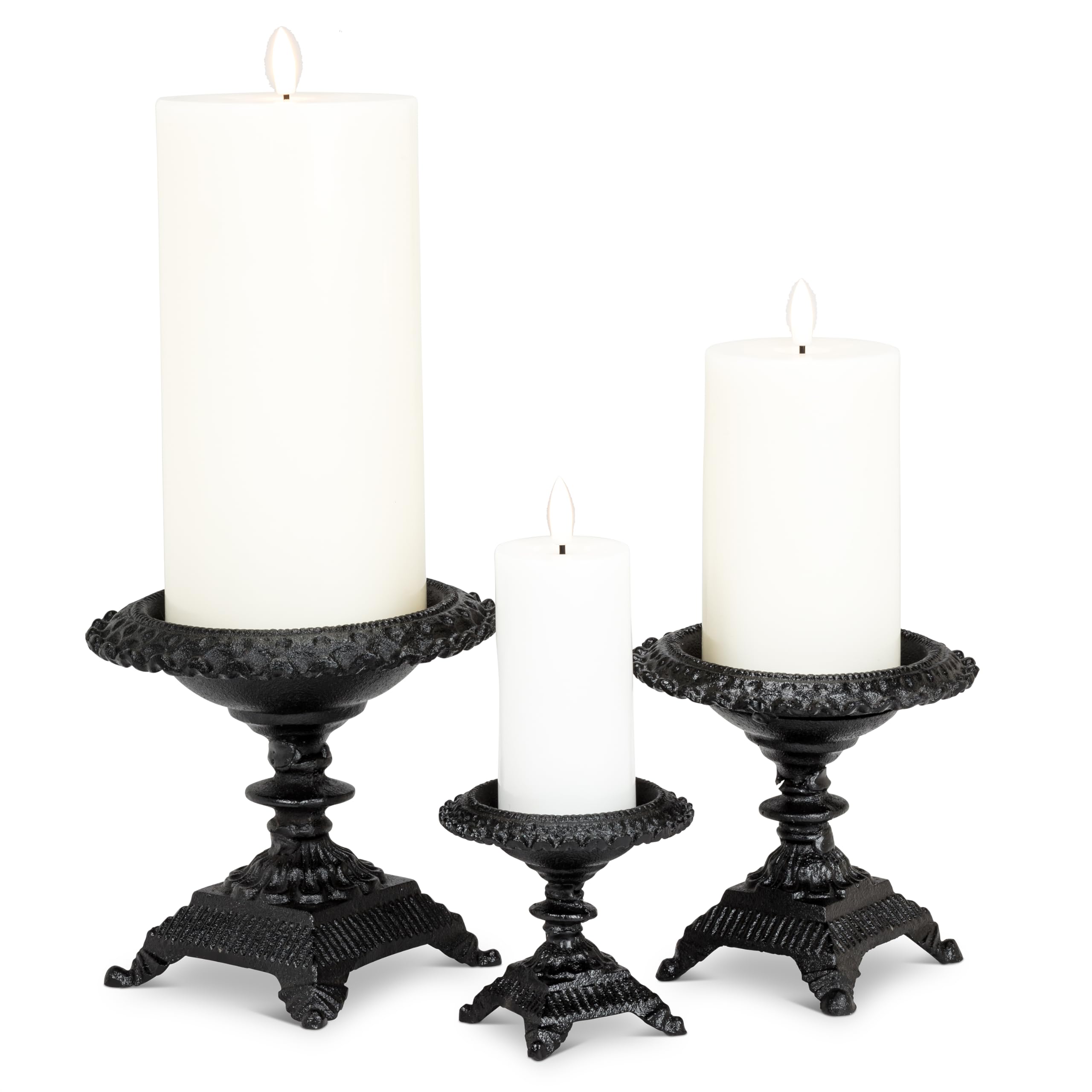 Abbott Collection Medium Pedestal Candle Holder - Cast Iron, Black (5" H) - Image 3