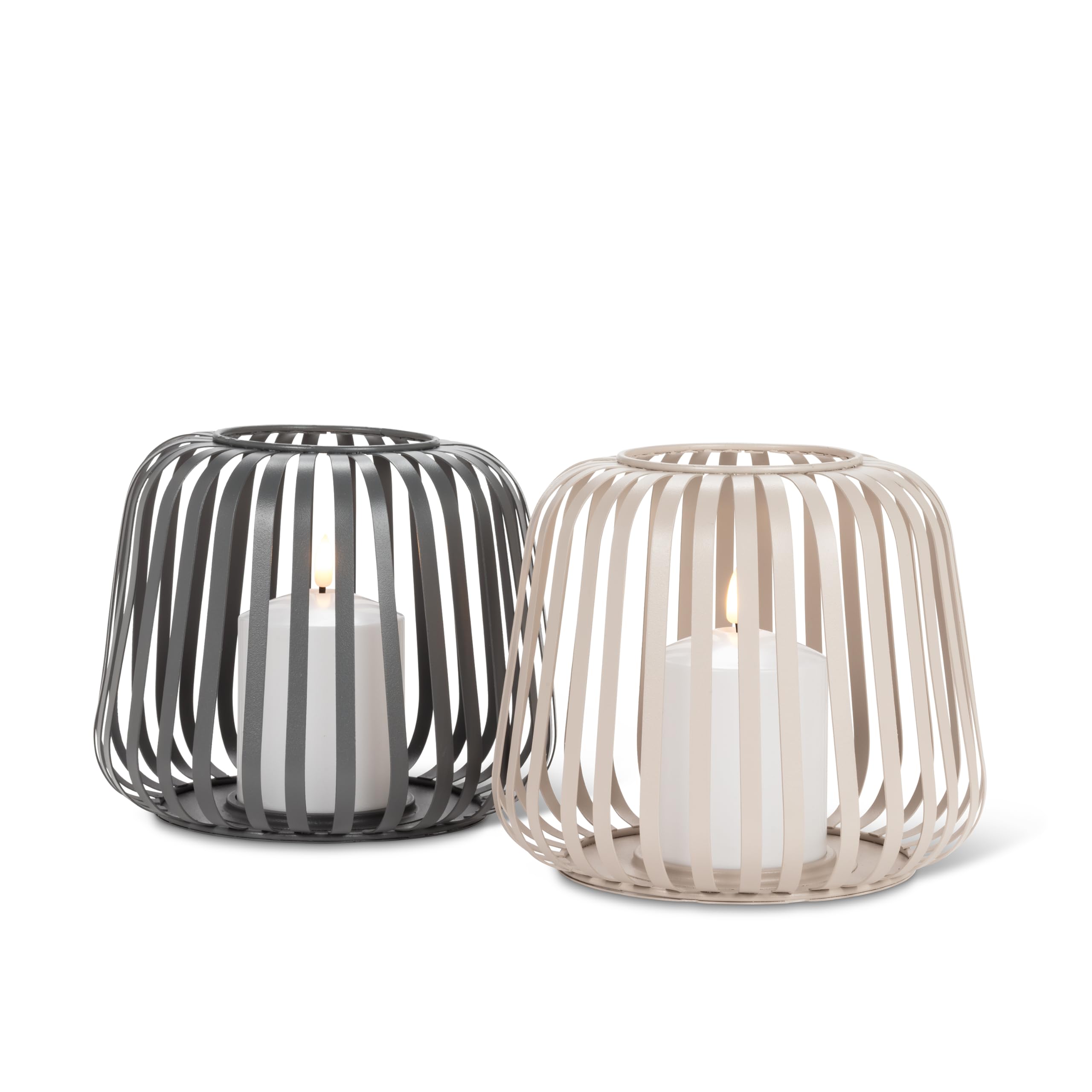 Abbott Collection Small Cage Indoor/Outdoor Lantern with LED Candle - Metal/Plastic, Grey (6.5" H) - Image 3