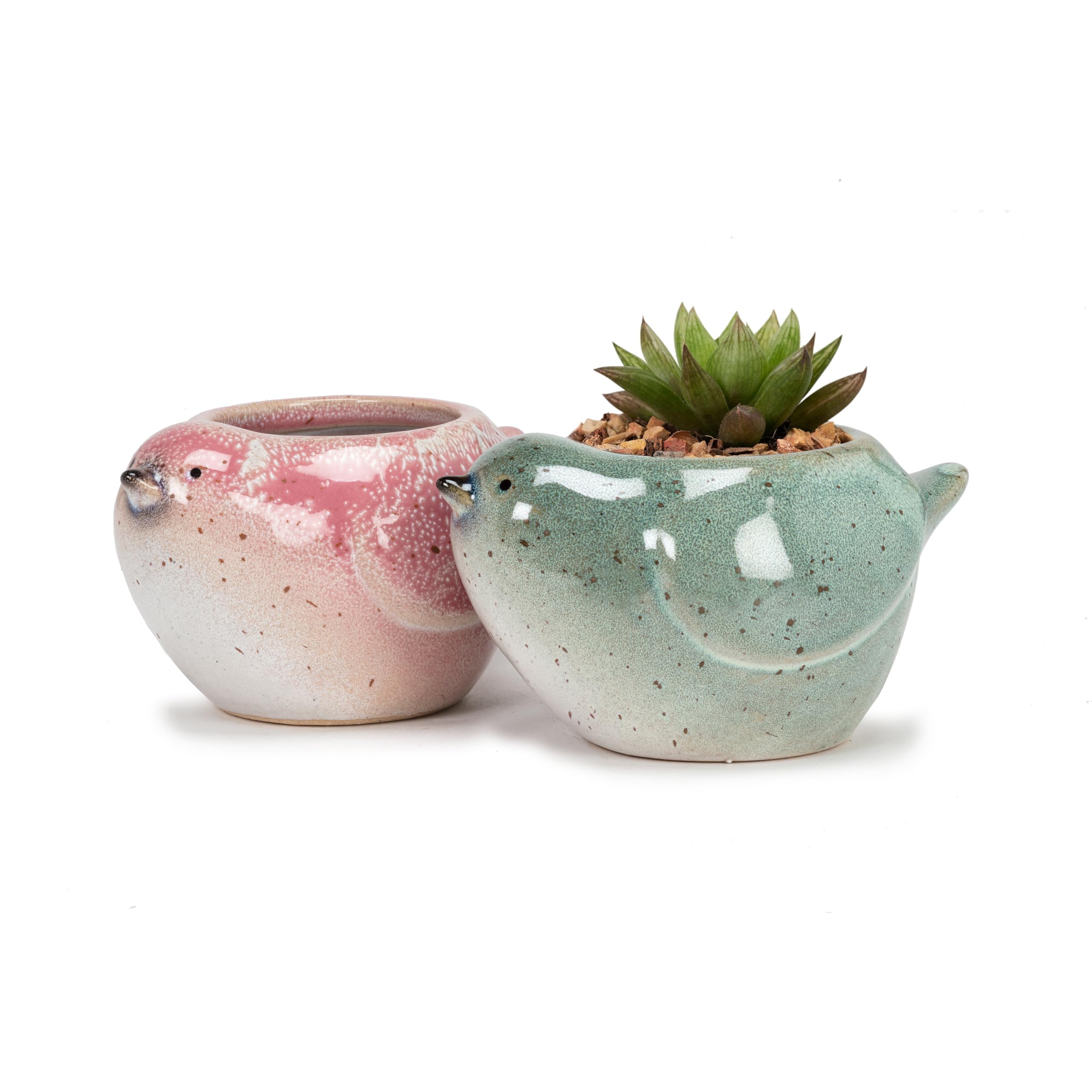 Abbott Collection Stoneware Bird Planter - Blue, Small (3" H) - Image 3